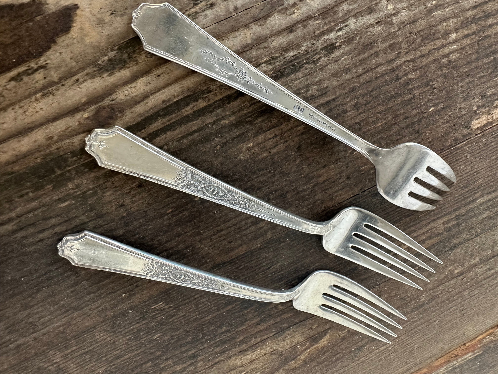 3 Salad Forks Ancestral International Silverplate 1924 6 1/8" No Monos IS Rogers