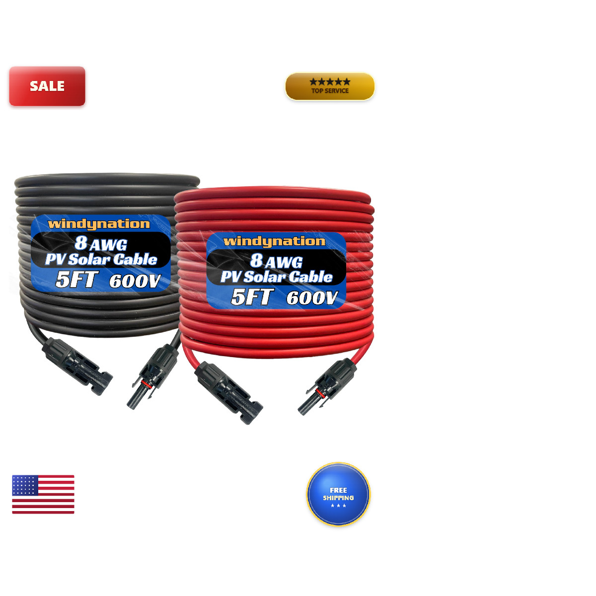 Windynation 8 Awg 8 Gauge Pair 5 Feet Red 5 Feet Black Pv Photovoltaic Solar