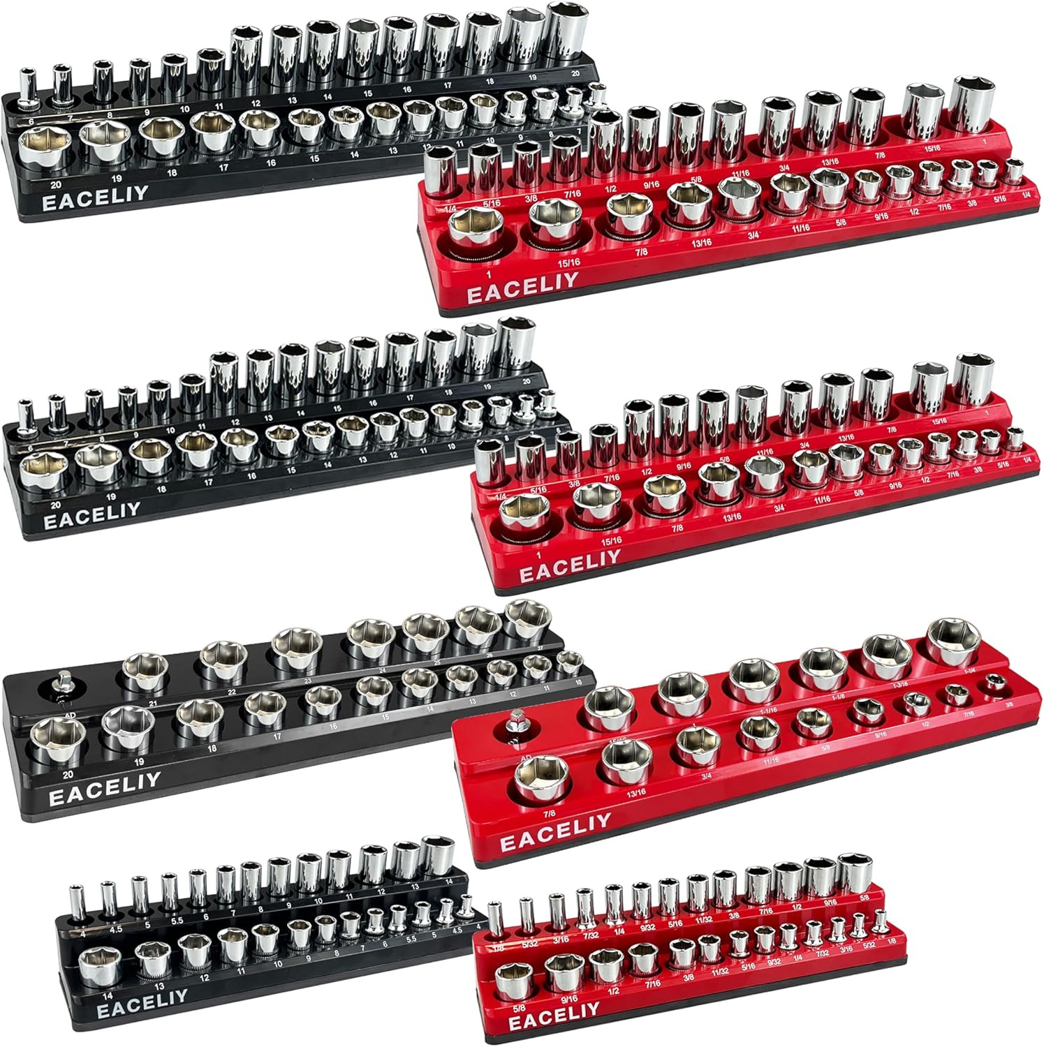 Magnetic Socket Organizer Set, 1/2", 1/4" and 3/8" SAE & Metric Deep & Shallow T