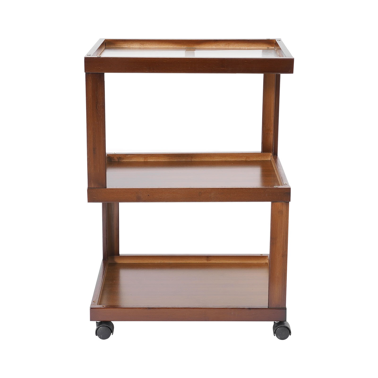 3-Tier Dark Brown Wood Nightstand End Table for Small Spaces with Open Storage