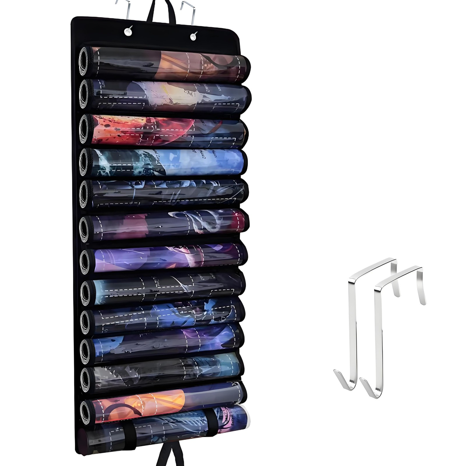 Playmat Holder Black for MTG TCG CCG RPG Mats, Fits 12+1 Game Mats with 2 Hooks