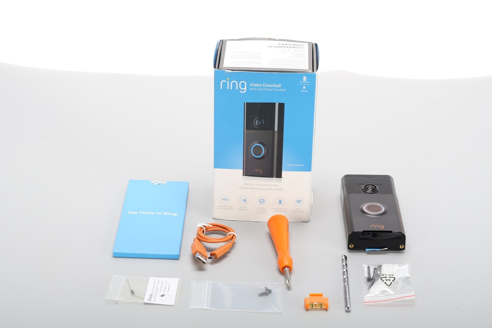 Ring Wire-Free Video Doorbell – Venetian Bronze With Accessories