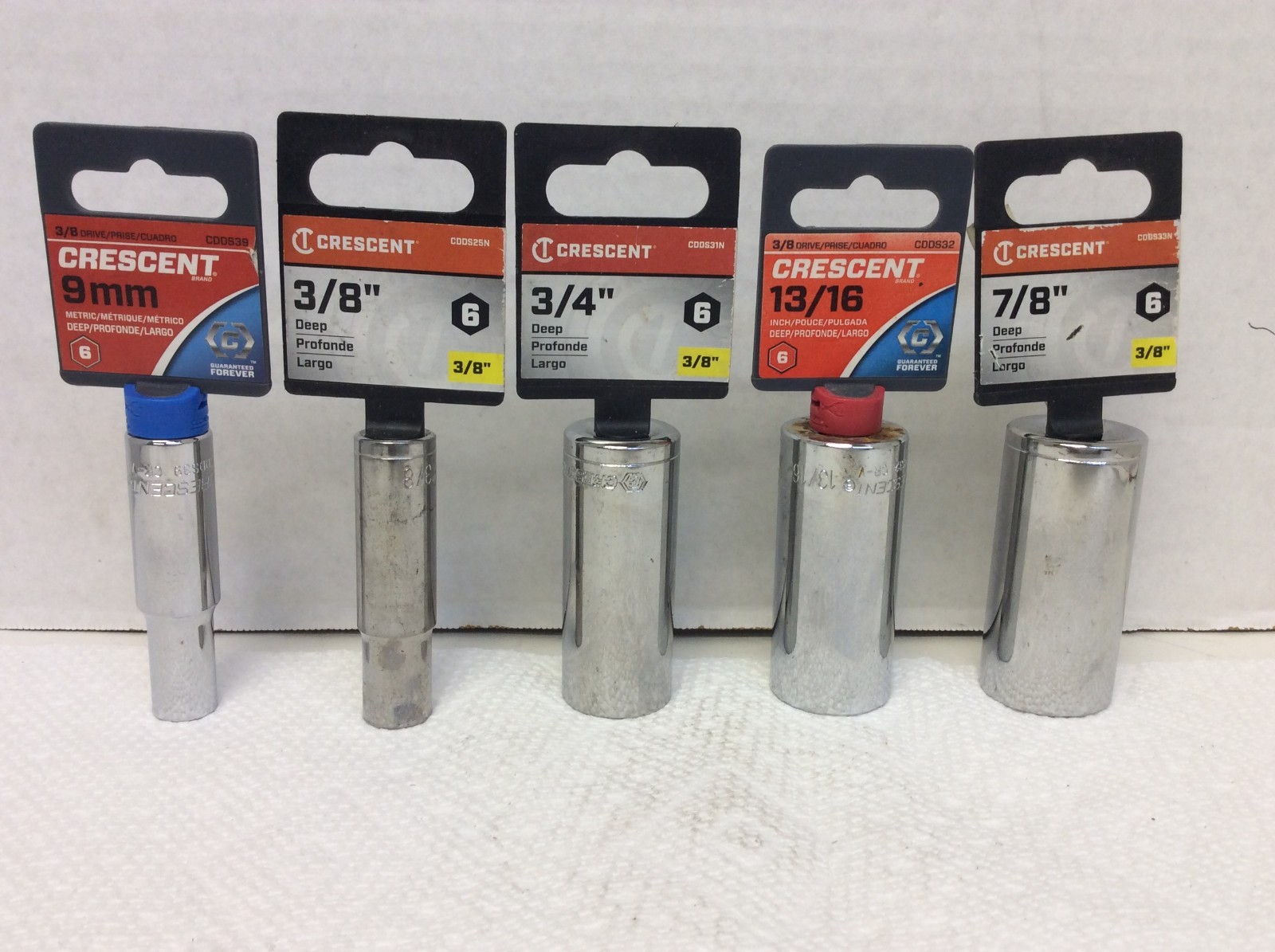 (5) Crescent 3/8" Drive  Deep-Well  Sockets  6 Point Chrome Free Shipping.