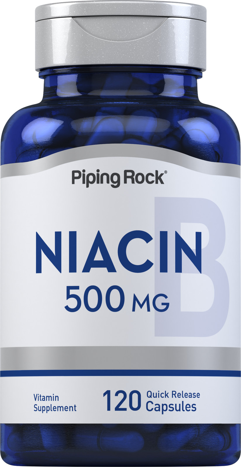 Niacin 500mg | 120 Capsules | With Flushing | Non-GMO | by Piping Rock