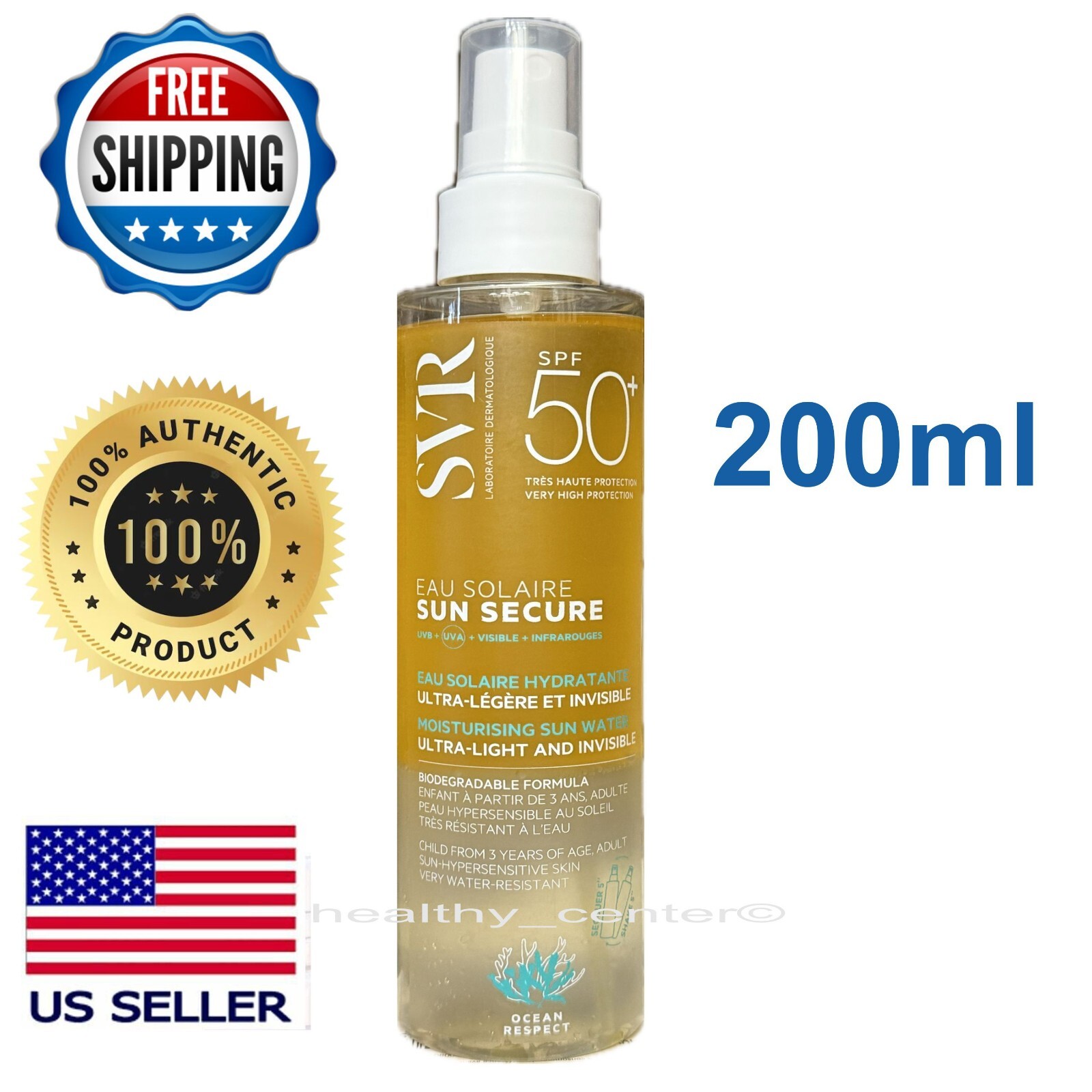 SVR Sun Secure Eau Solaire SPF50+ Sun Protection Water 200ml Exp 09/2028