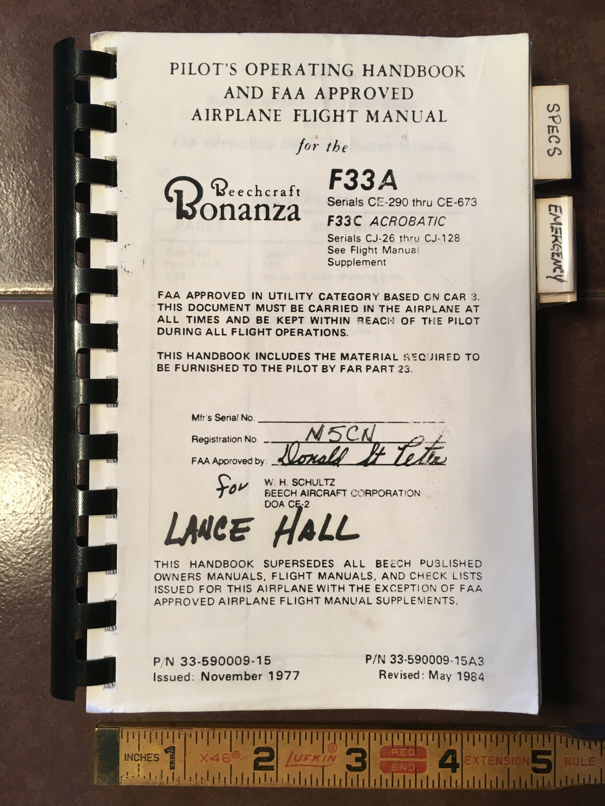 Beechcraft F33A & F33C Acro Bonanza Pilot's Operating Manual