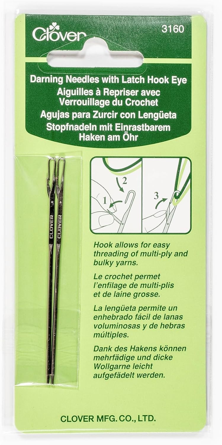 Clover 3160 Darning Needles with Latch Hook, Eye, 2-Piece Silver