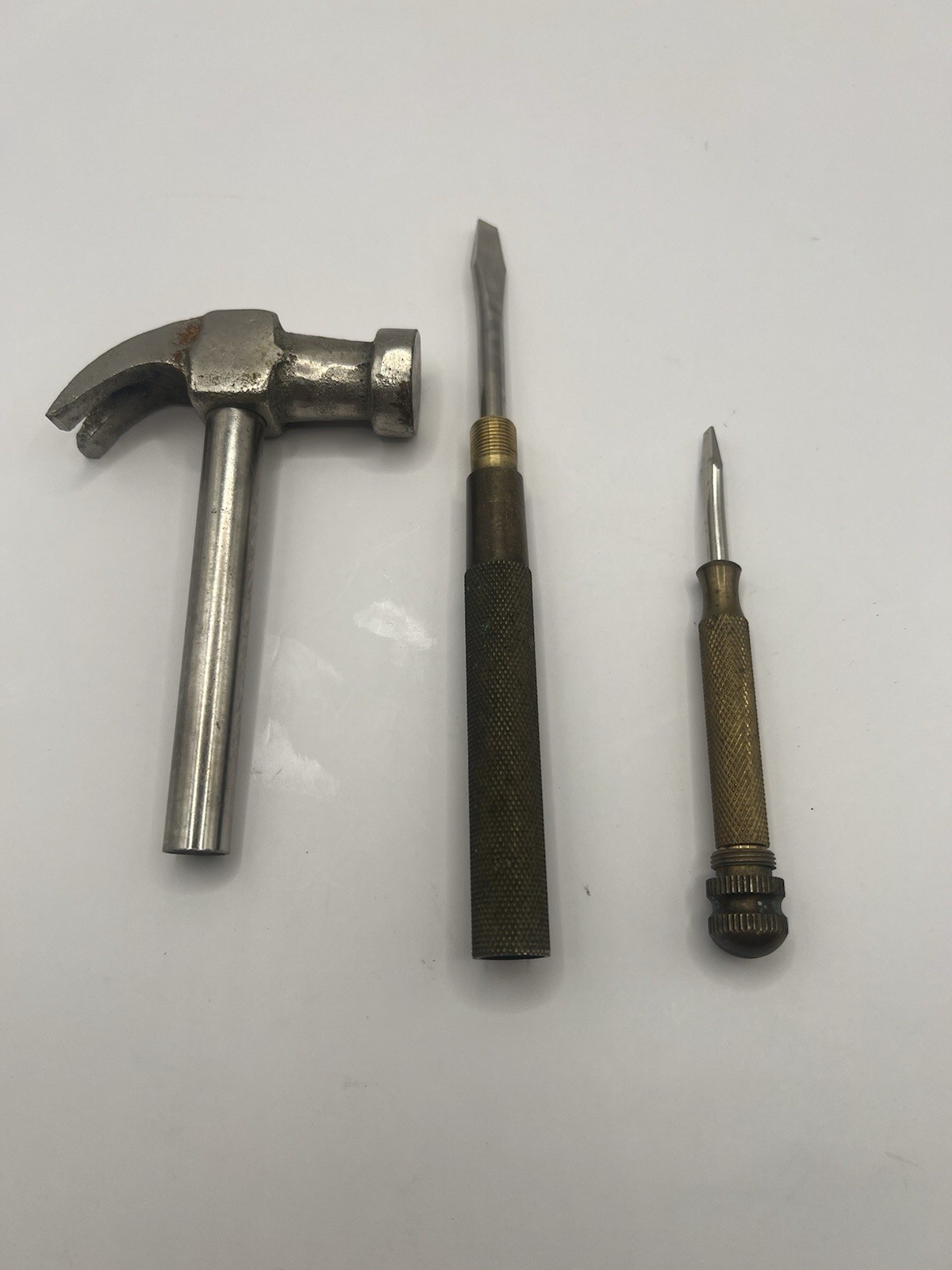 Vintage Nesting Hammer w/ Hidden Screwdrivers Brass Handle