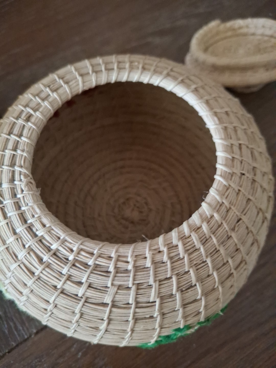 Small Hand Woven Lidded Baskets With Thread work