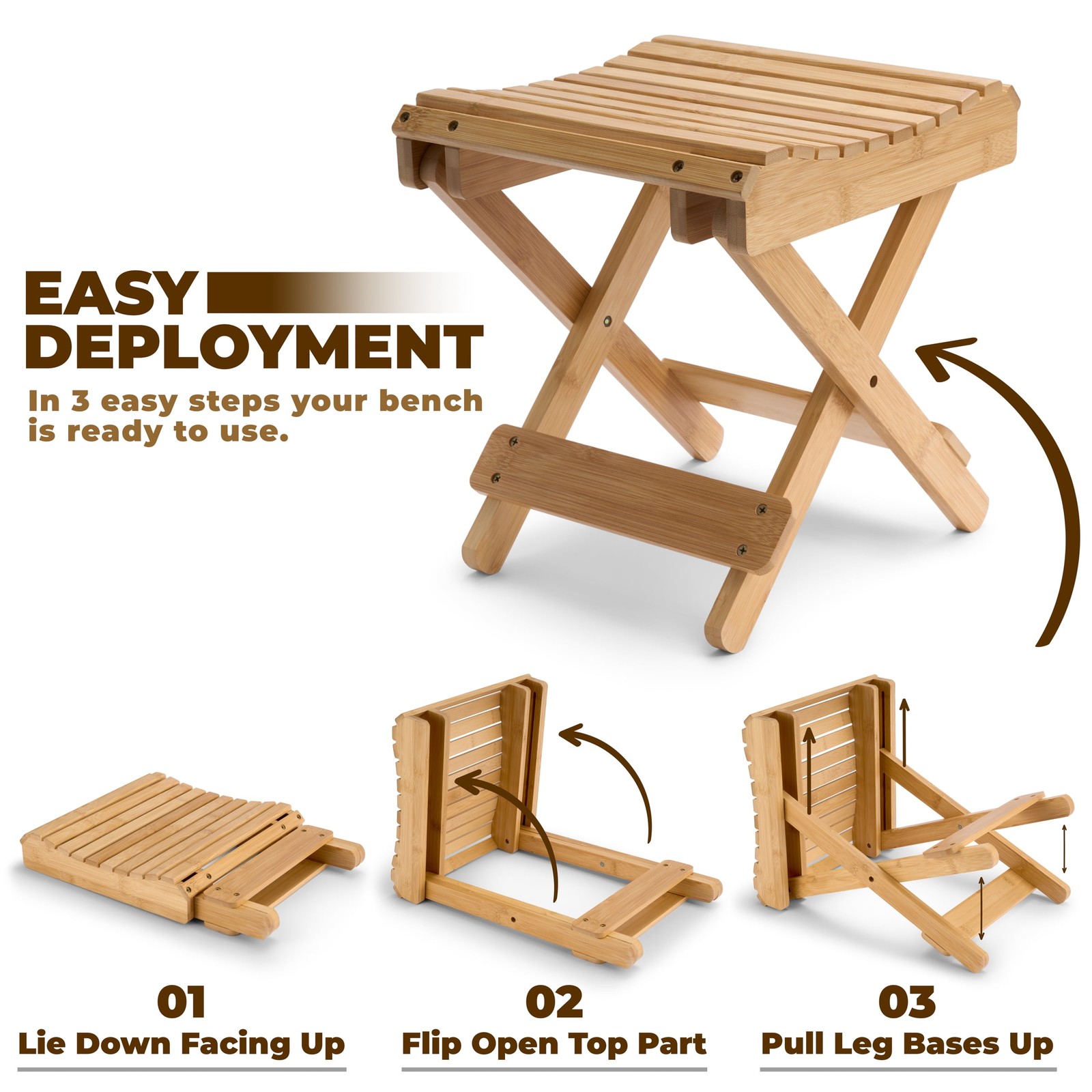 Sorbus Bamboo Folding Step Stool Bench, Natural,NEW PRODUCT EXPLOSION