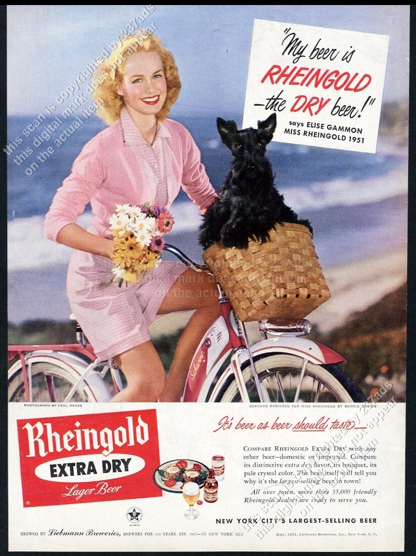 1951 Scottie dog Miss Rheingold Beer photo vintage print ad