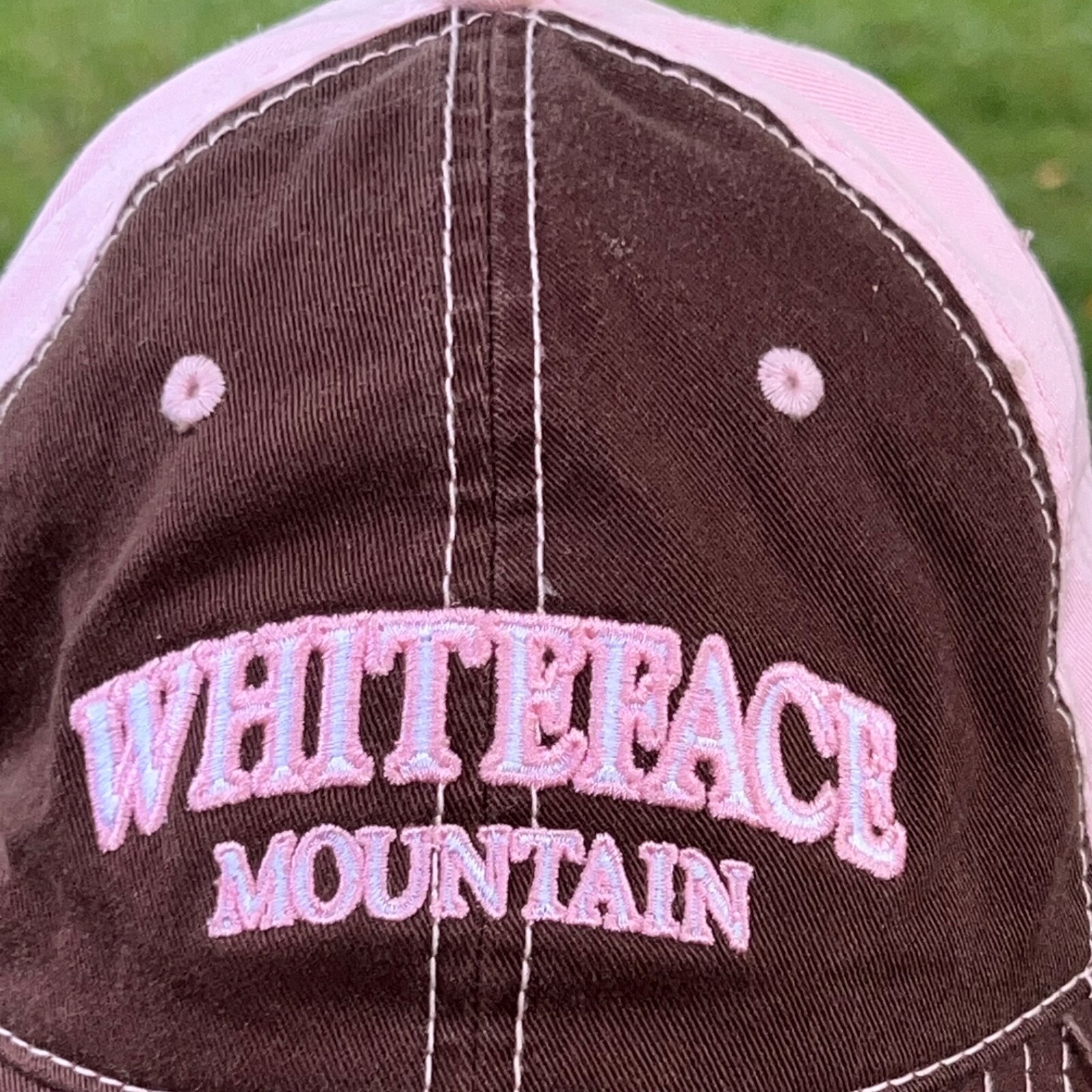 Whiteface Mountain Pink and Brown cotton Hat Cap Hook Loop VGC