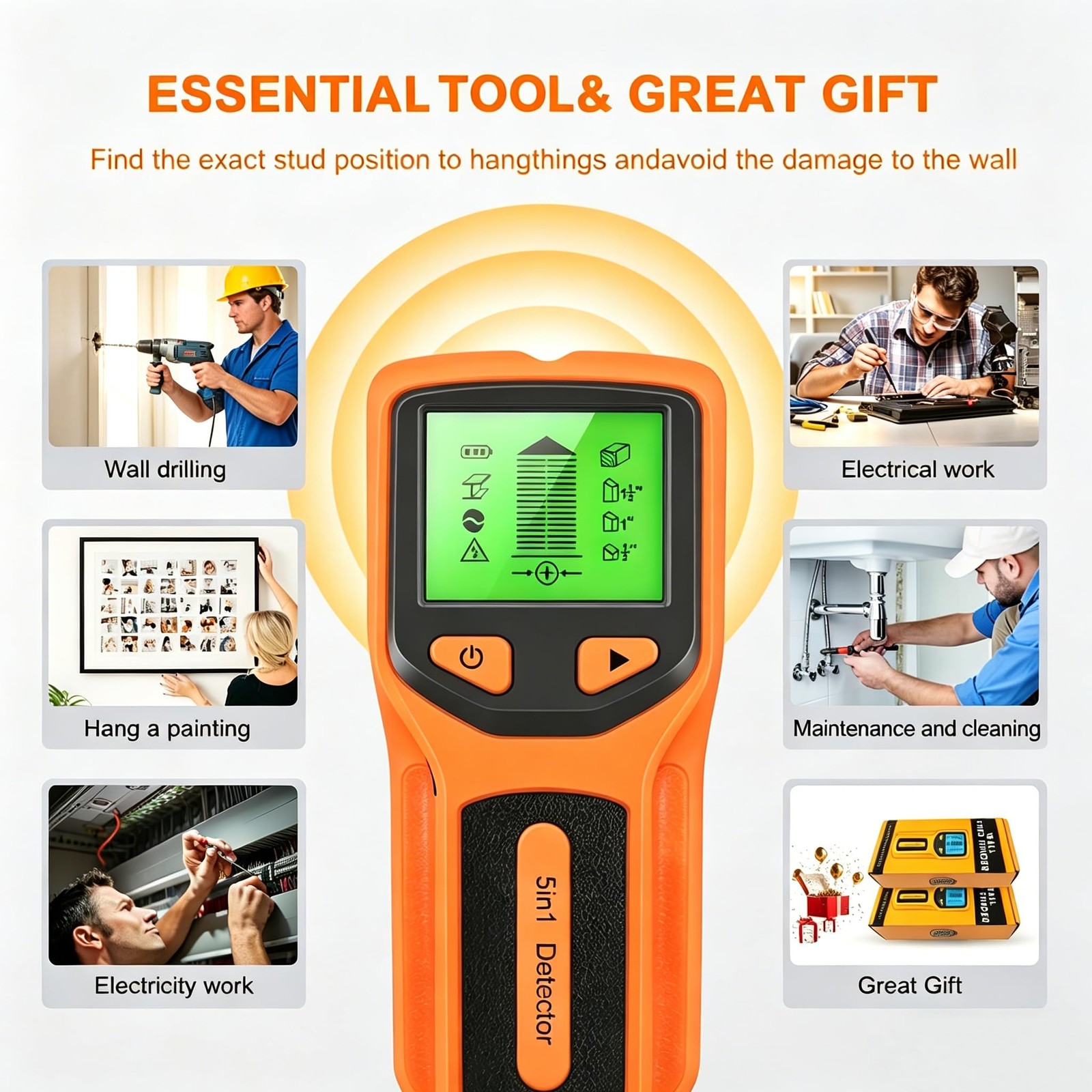 Stud Finder Wall Scanner - 5 in 1 Multifunctional Stud Detector w/Smart Chip ...
