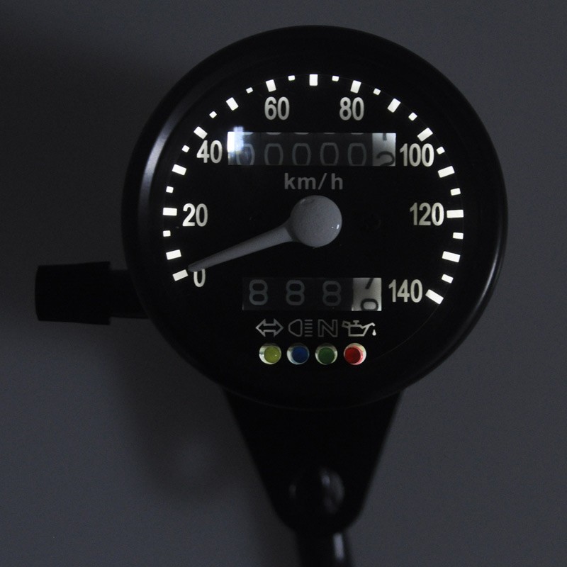 Motorcycle Universal Mini Speedometer Odometer Gauge Indicator Light 12V Black