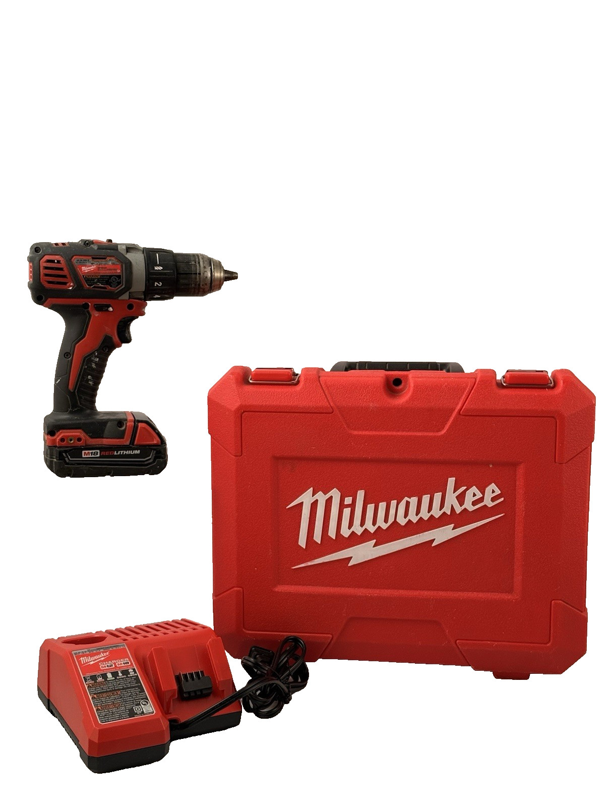 Milwaukee 2606-22CT M18 Cordless Drill/Driver Kit, 18 V, Red Battery and Charger