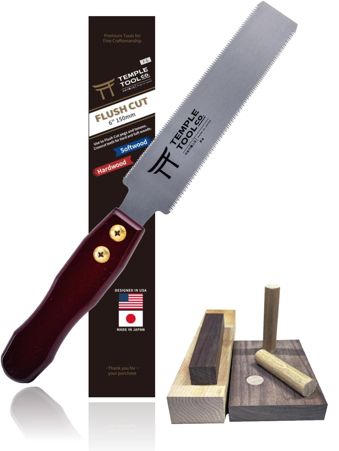 Temple Tool Co. Japanese Flush Cut Saw - 6 Inch Double Edge Pull 6 Inch, Red