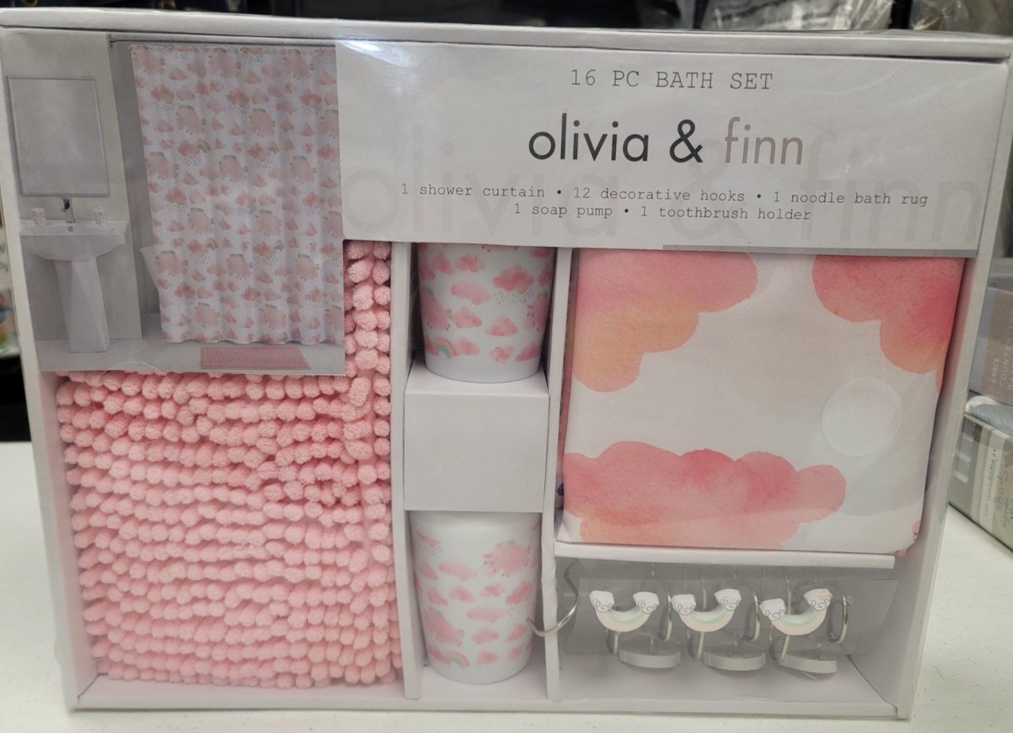 Olivia & Finn Rainbow Unicorn 16 Piece Bath Set Pink