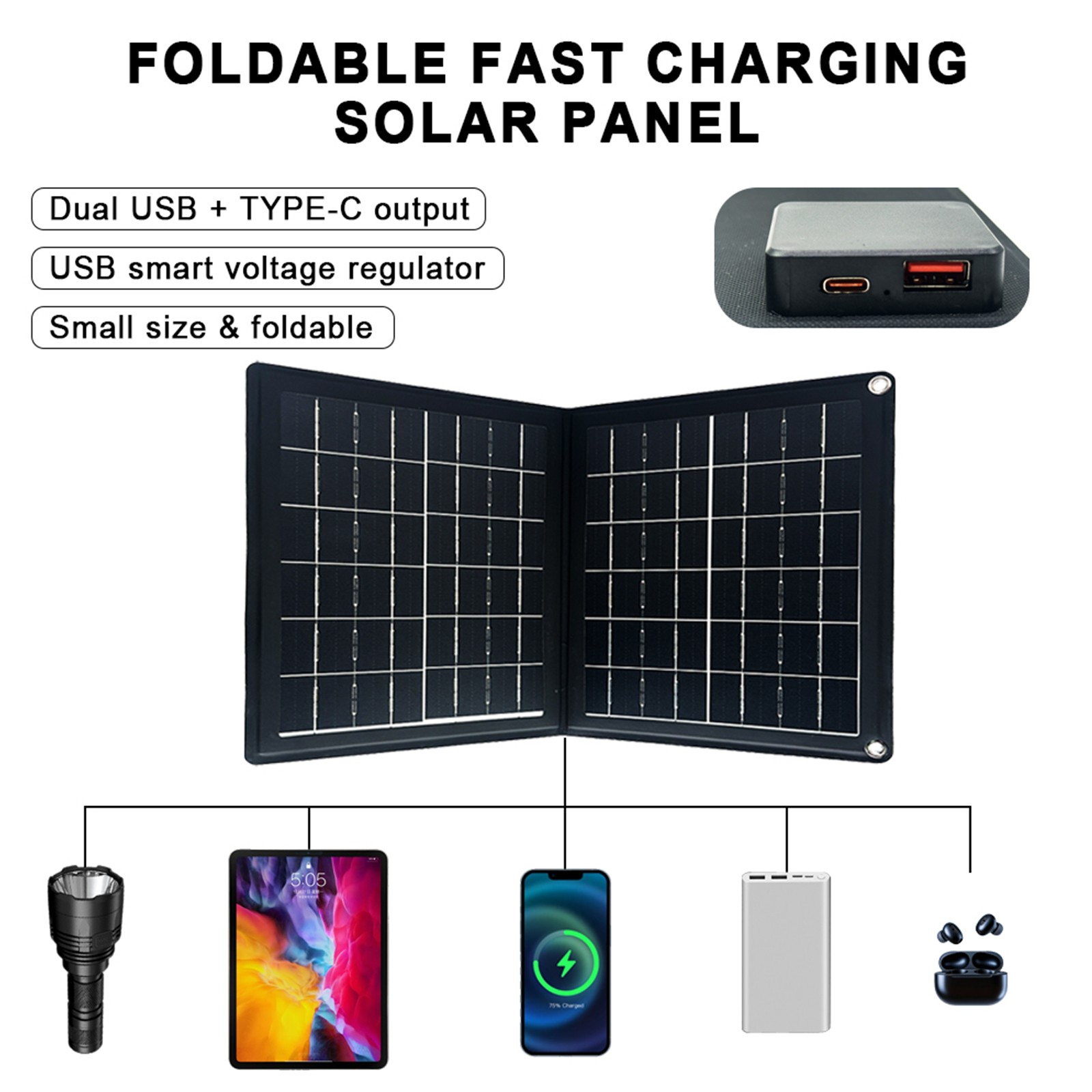40W Folding Solar Panel USB 5V Output Waterproof Portable Solar Charger