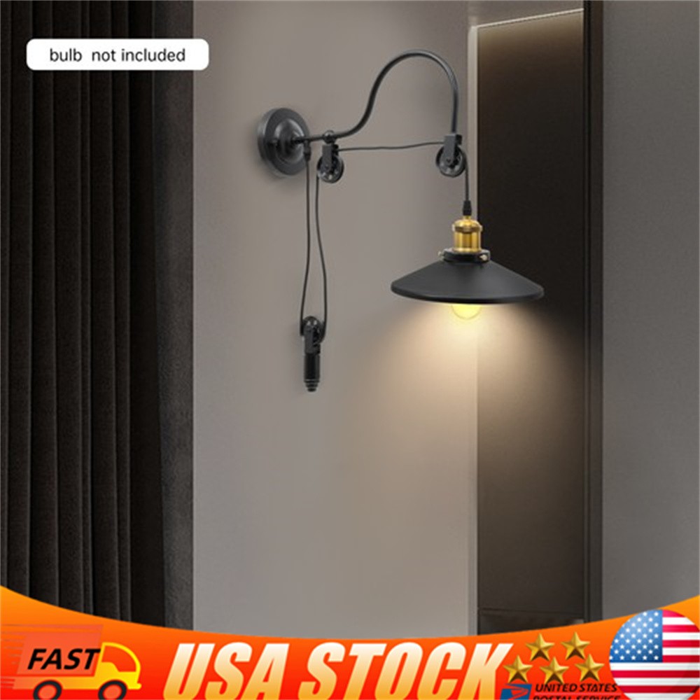 Vintage Industrial Wall Light Sconce Gooseneck Lamp Pulley Metal Wall Fixture