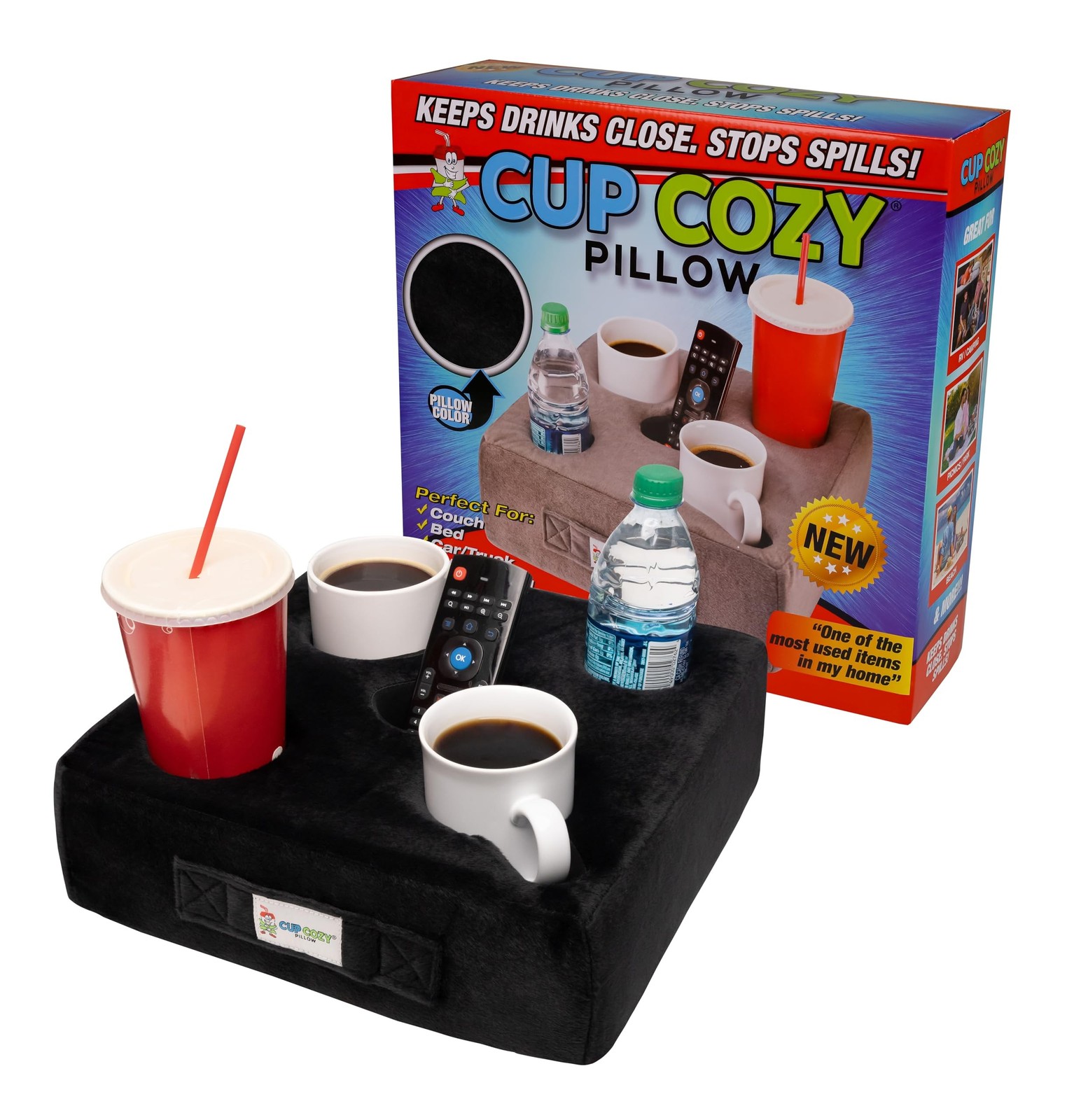 The Original Cup Cozy Pillow 5 Hole Black As Seen on TV-Cup Holder Caddy for ...