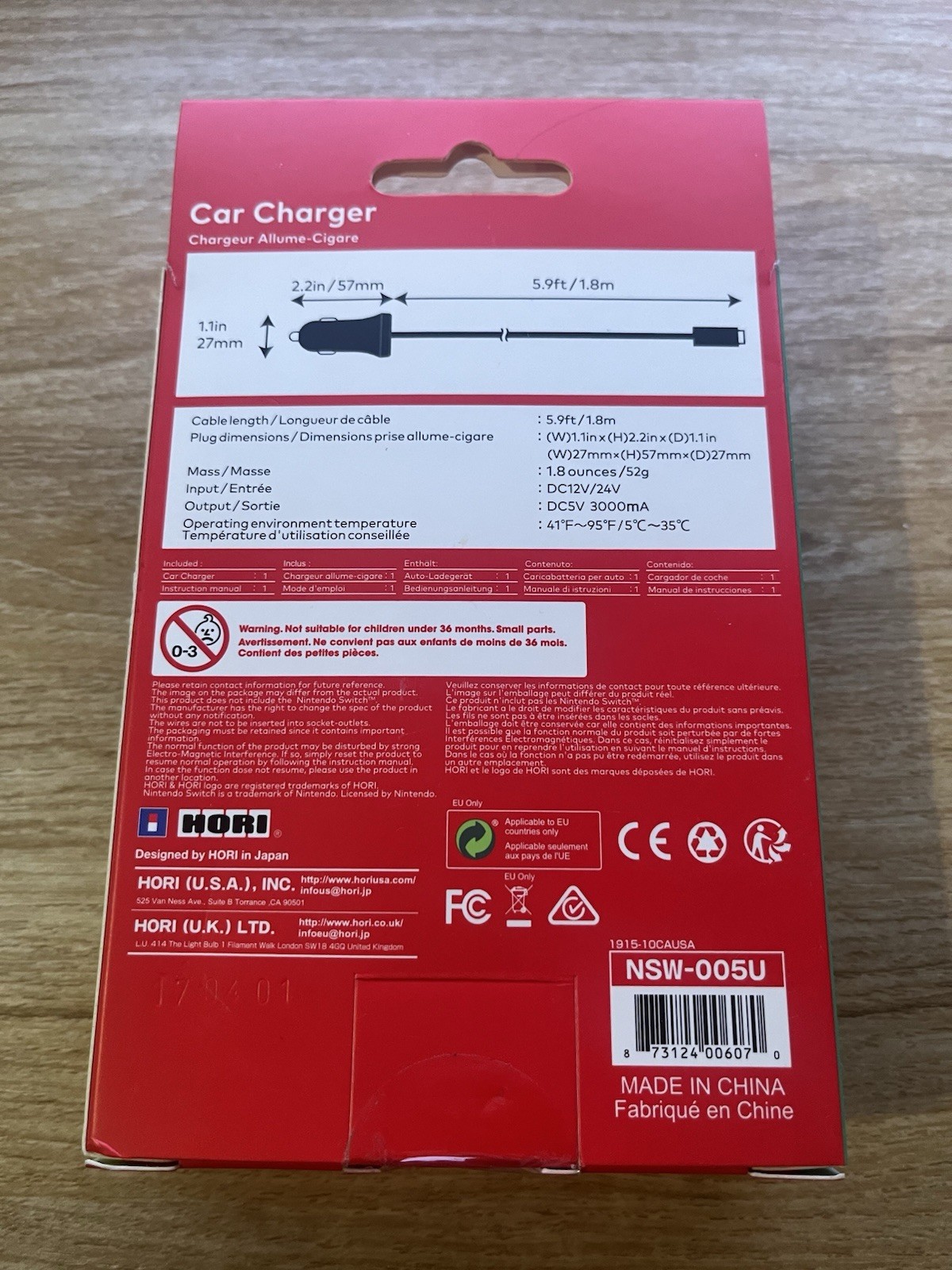 NEW SEALED Nintendo Switch Car Charger 5.9ft Length