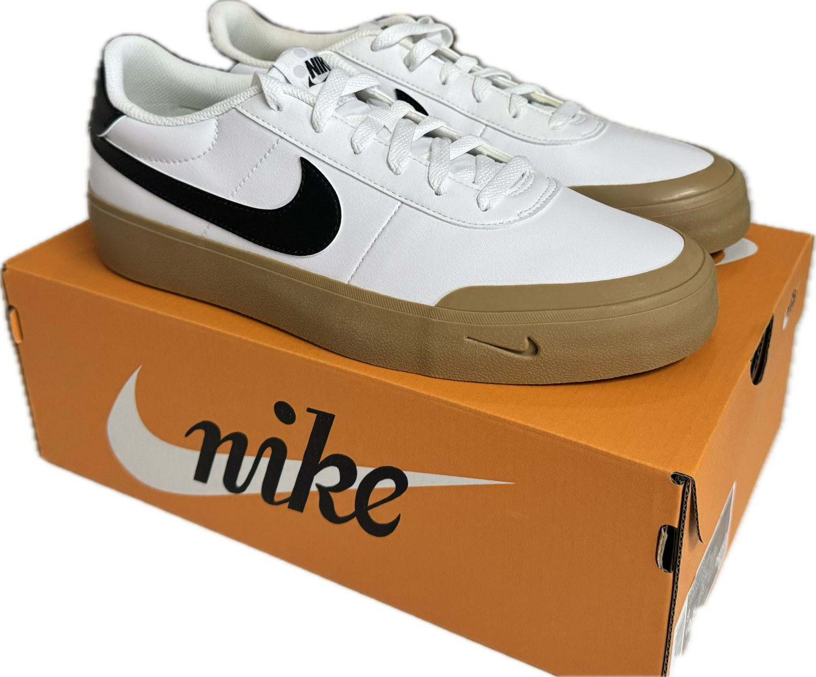 Nike Court Shot Men's White Black Gum Retro Casual Shoes, FQ8146-112