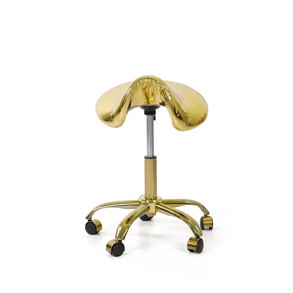 Hydraulic Saddle Stool Gold Rolling Swivel Chair with Wheels Adjustable stool