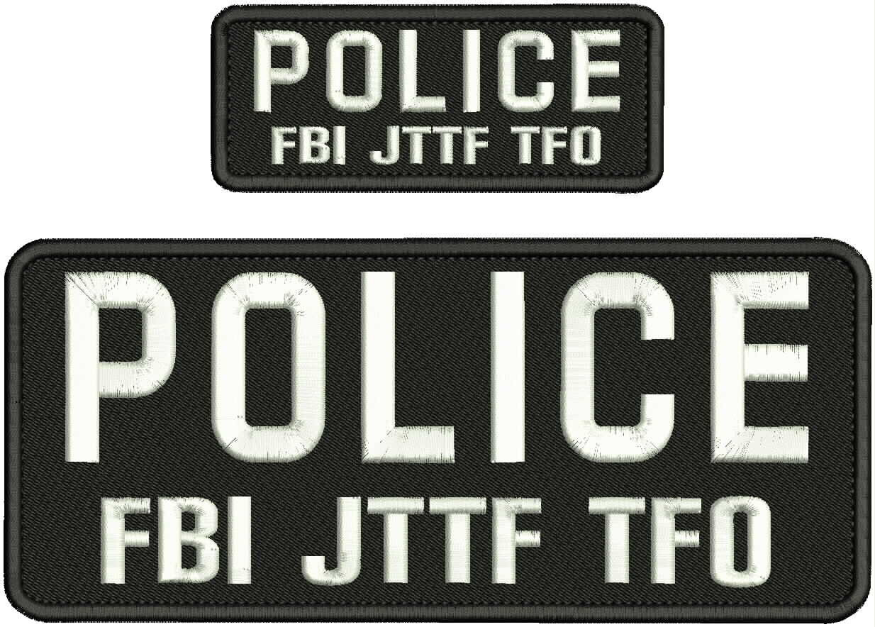 Police Fbi Jttf Tfo embroidery patches 4x10 and 2x5 hook on back letters WHITE