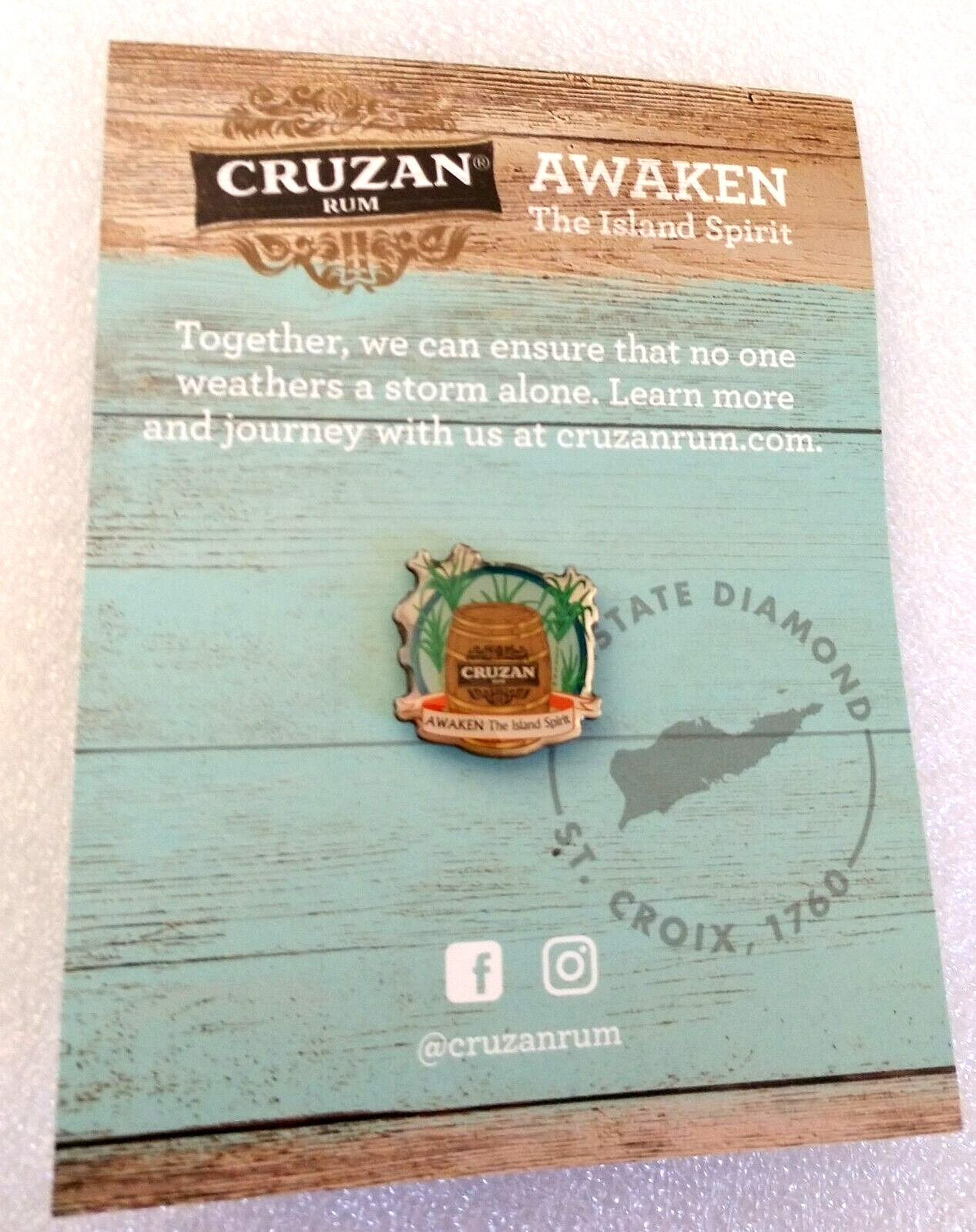 Cruzan Rum Awaken The Island Spirit Promo Lapel Hat Pin New NOS 2010's