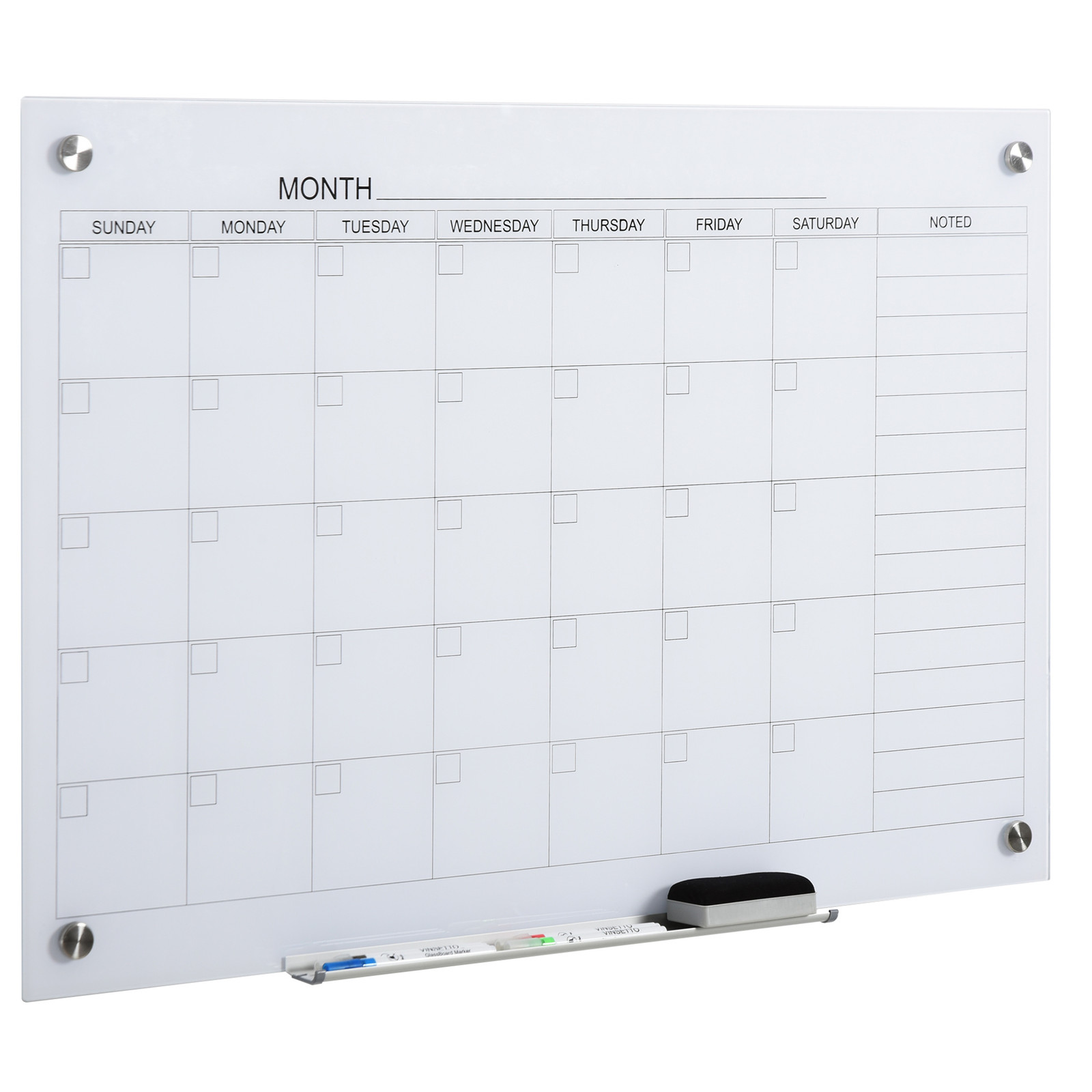 Wall Mounted Glass Organizational Daily Activity Board w/Markers and Dry Eraser