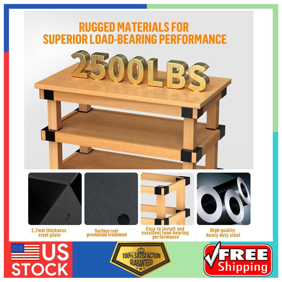 4 Pack Heavy Duty Workbench Bracket Kit for 4x4 2x4 Lumber DIY Garage Table
