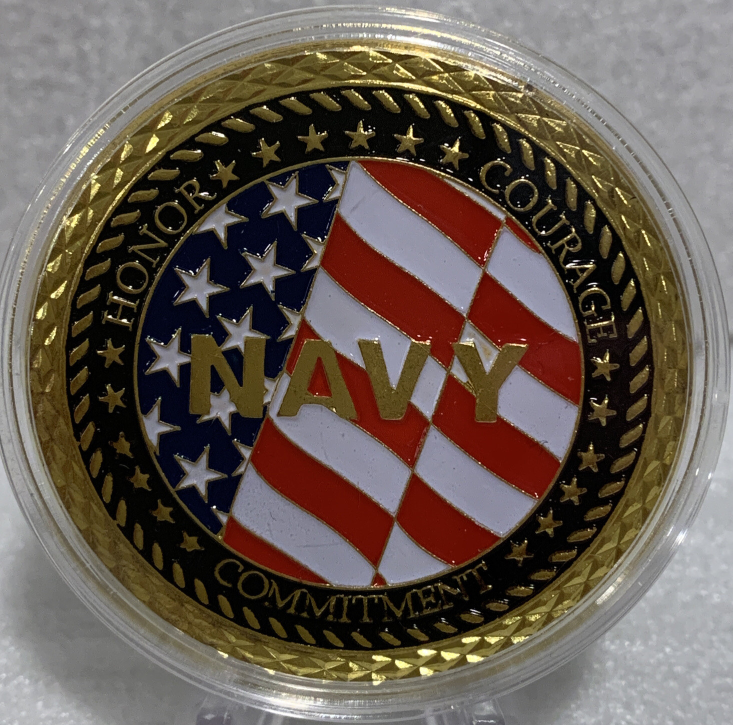 * US Navy Veteran Challenge Coin “Honor Courage And Commitment” Comes In Cap