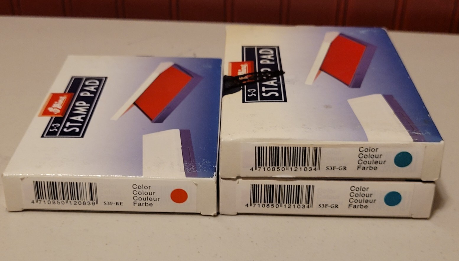 Shiny Stamp Pad S-3 (70x110mm) Felt Surface Blue & Red - Lot of 3