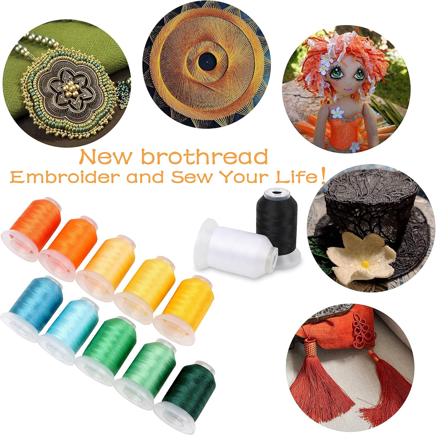 63 Spools Polyester Machine Embroidery Thread Kit 500M Colors Compatible with C