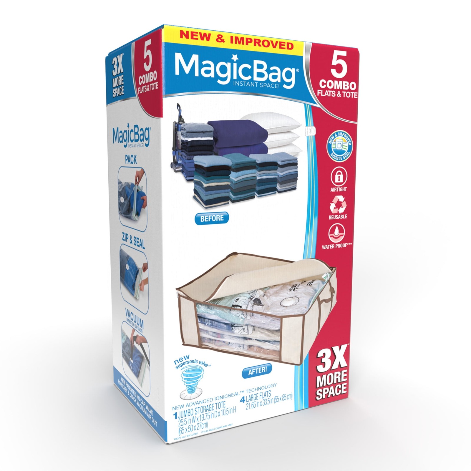Instant Compression Bag Jumbo Tote W/ Flat Large Bags Vacuum Storage Set