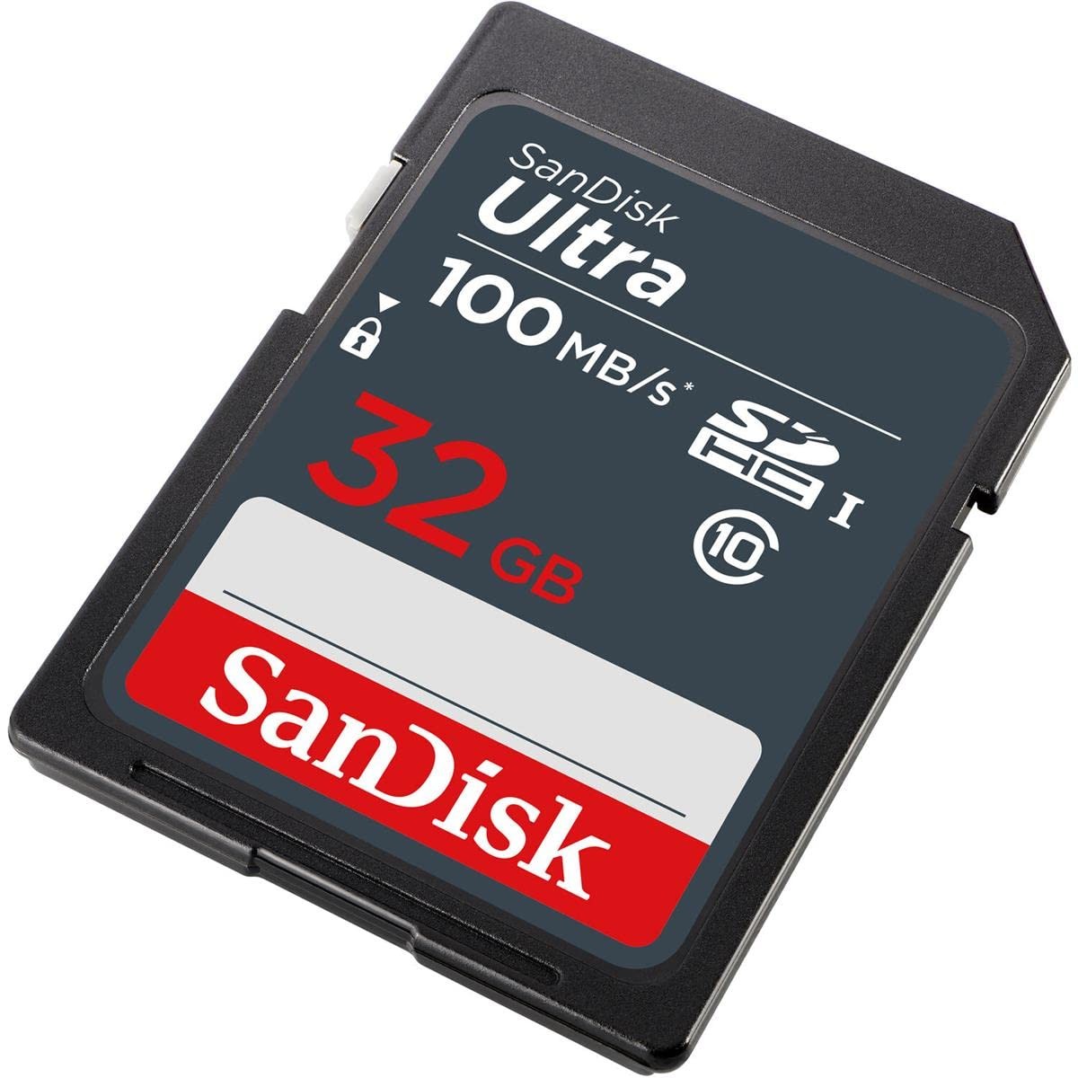 SanDisk 32GB Ultra 100MBs SDHC Memory Card 32GB, wave style : black-black-red