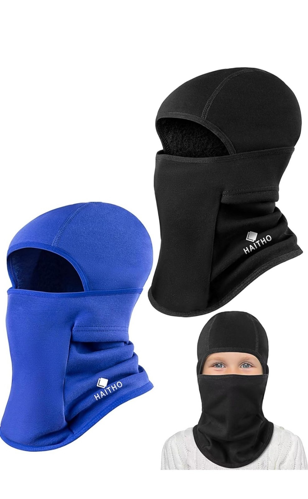 Kids Balaclava Ski Mask 2 Pack, Winter Hat Face Cover Neck Warmer for 3-8