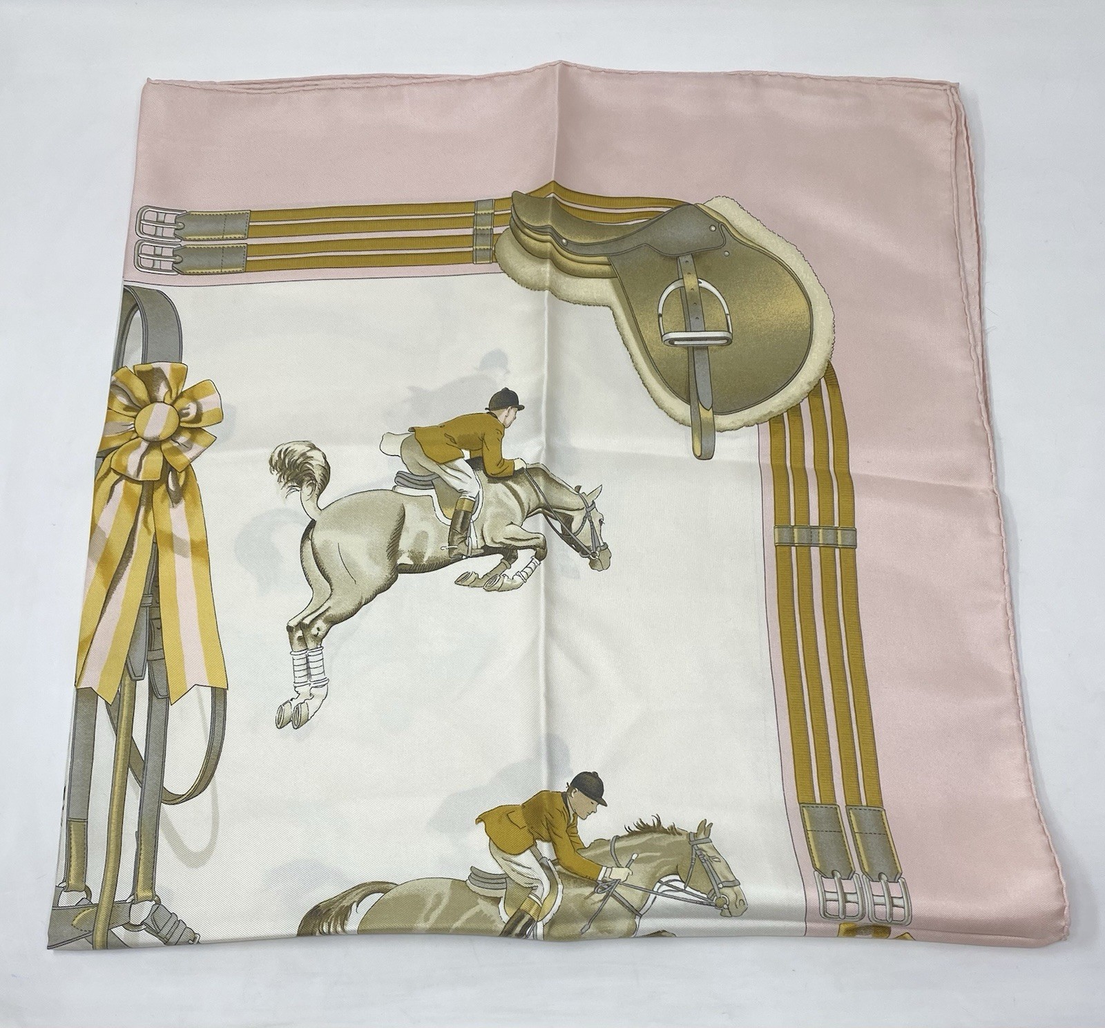 Hermes Silk Scarf Jumping Carre 90 Philippe Ledoux Pink