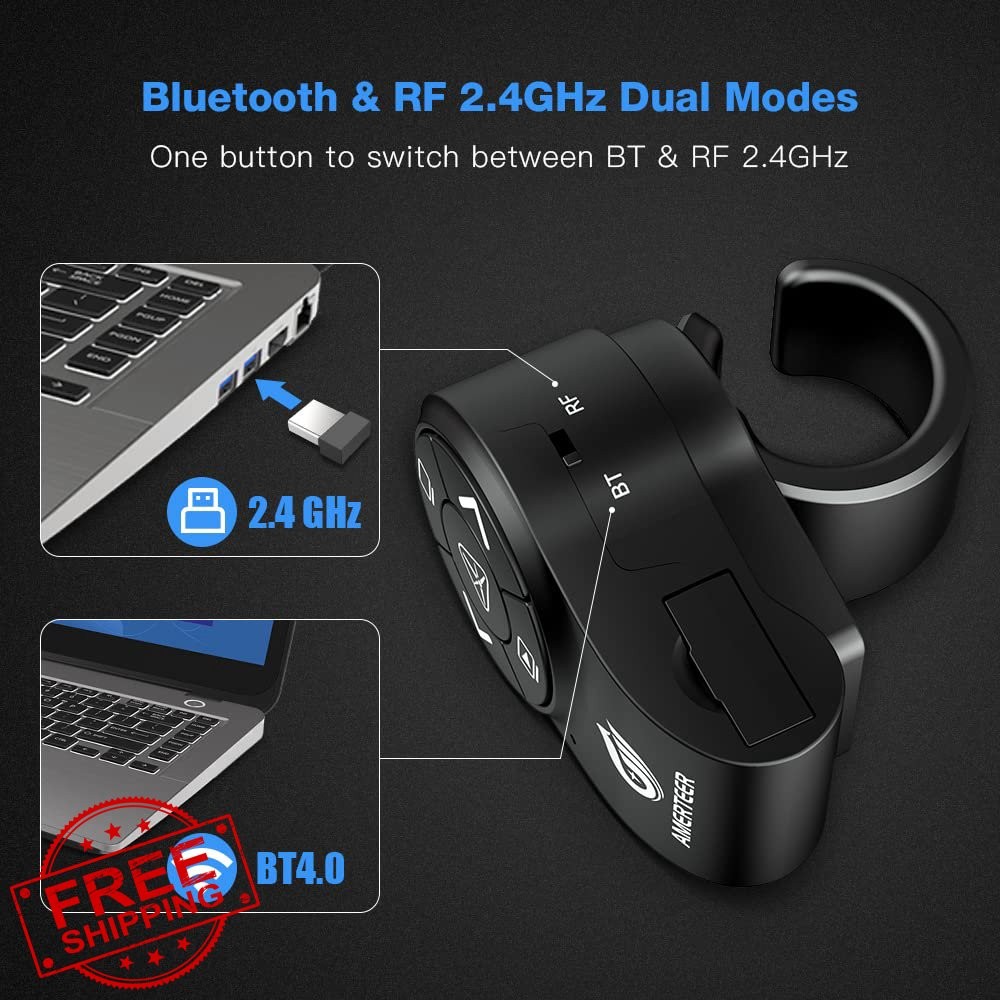 AMERTEER Finger Ring Presentation Clicker, PPT Remote, Rechargeable