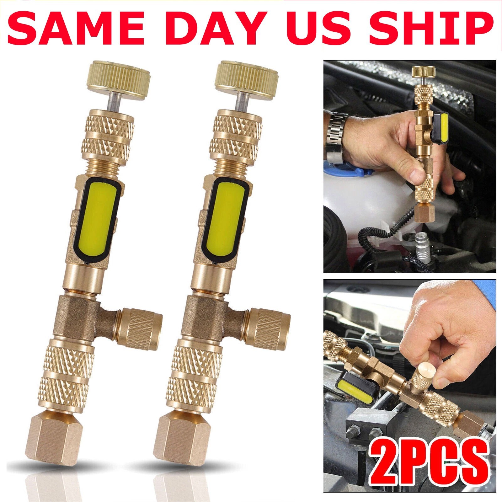 2PCs HVAC Valve Core Remover Installer Tool Dual Size SAE with 1/4 5/16 Port Nut