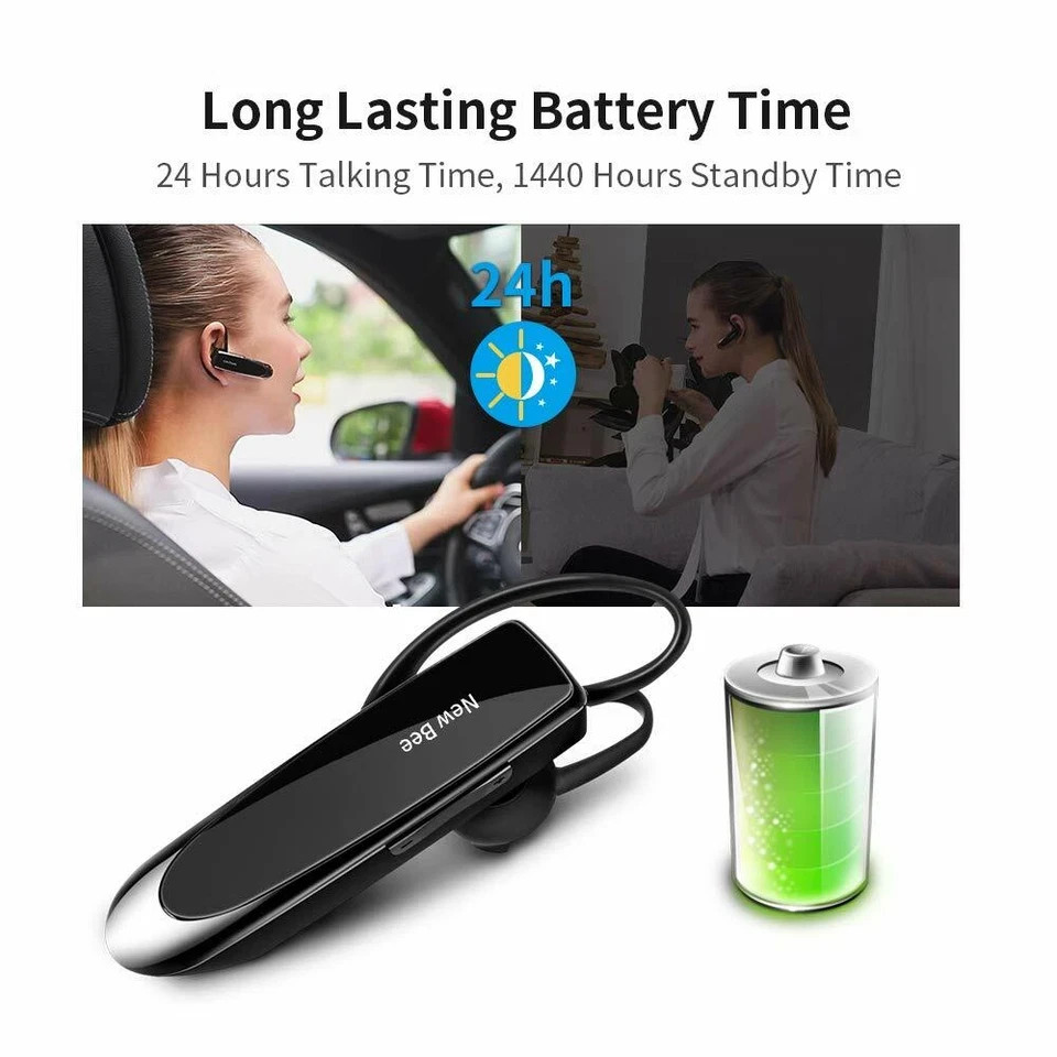 New Bee Bluetooth Headset Two Device Connection Handsfree driving Headset, Black