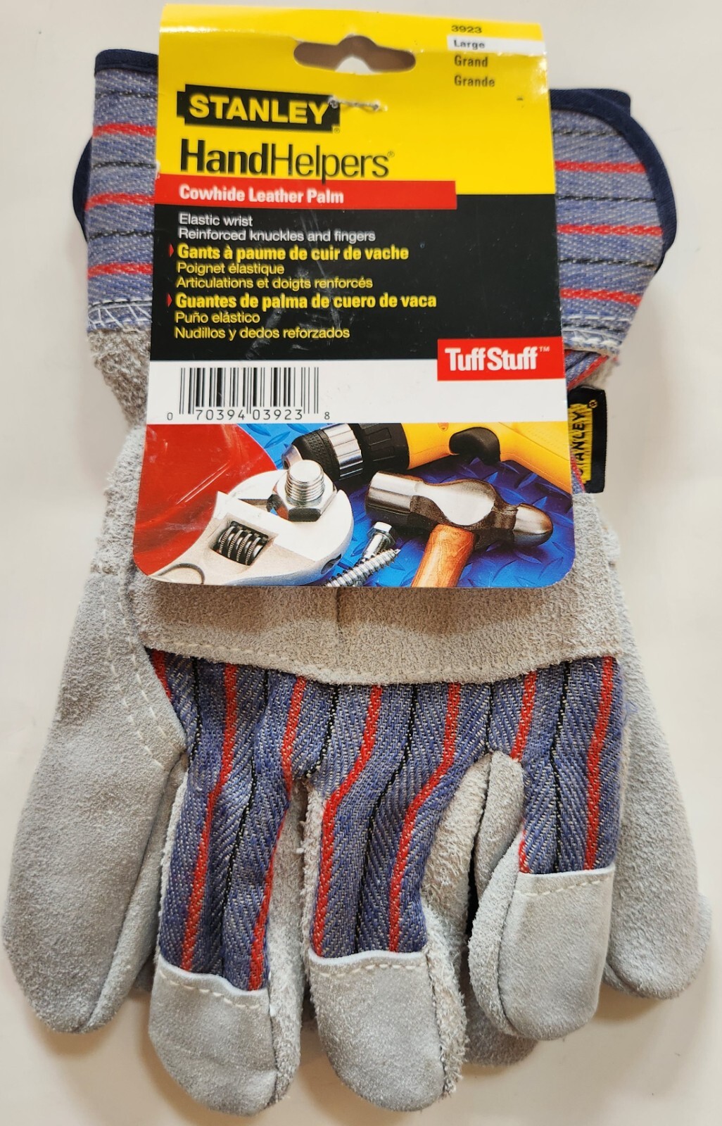 NEW Stanley 3923 Hand Helpers Cowhide Leather Palm Tuff Stuff Work Gloves Large