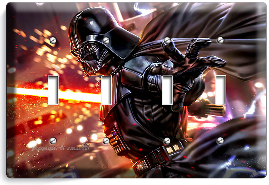 DARK SIDE DARTH VADER FLAME SWORD STAR WARS 4 GANG LIGHT SWITCH PLATE ROOM DECOR