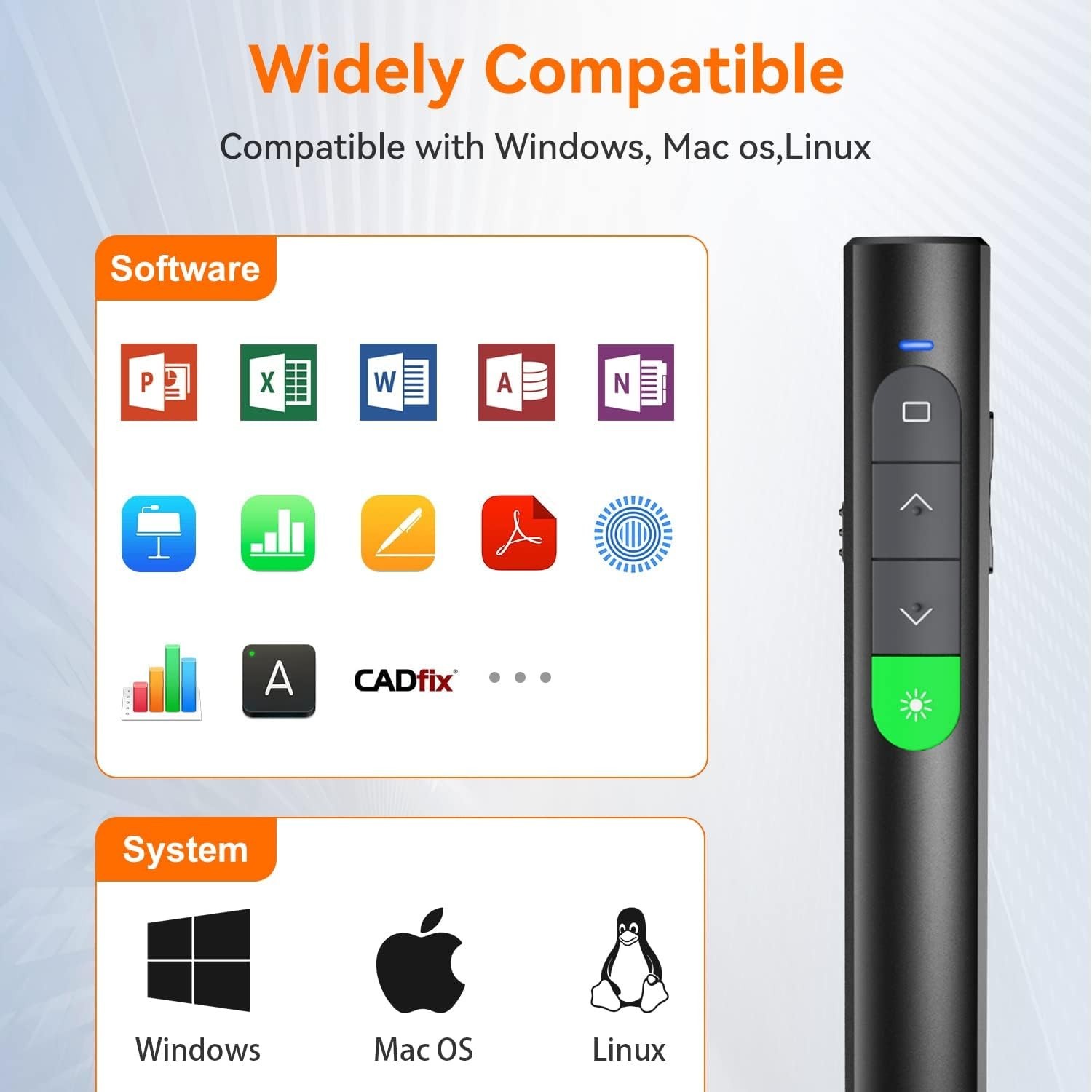 Wireless Presentation Clicker Rechargeable Green Laser Pointer PPT Remote