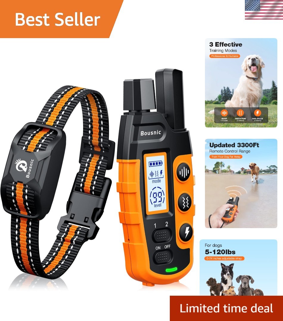 Brand New Dog Shock Collar Orange 3300Ft Adjustable Beep Vibration Safe Shock...