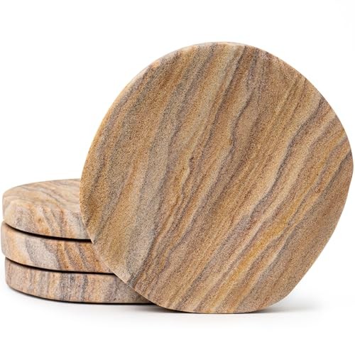 Absorbent Coasters - Water Absorbing Sandstone Coasters for Drinks - Set of 4