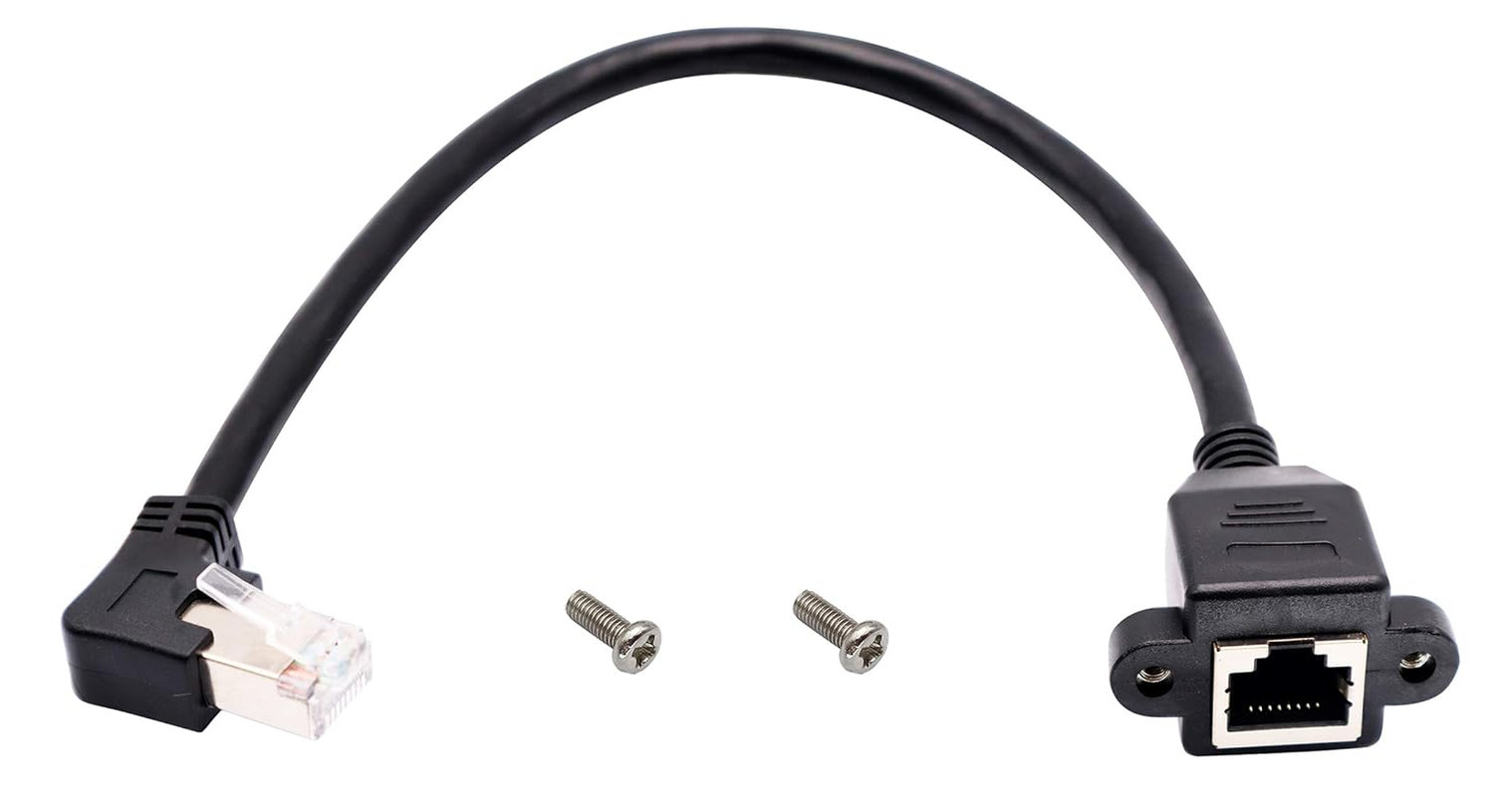 AAOTOKK 90 Degree Cat 6 Ethernet Cable Left Bend Angle RJ45 Male to Female Shiel