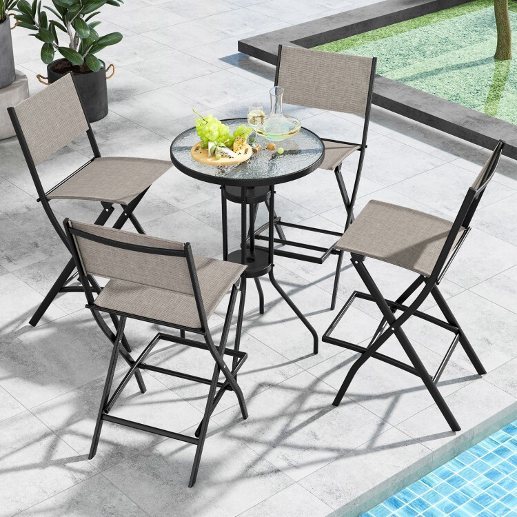 Set of 4 Outdoor Bar Chair Folding Bar Height Stool w/Metal Frame and Footrest