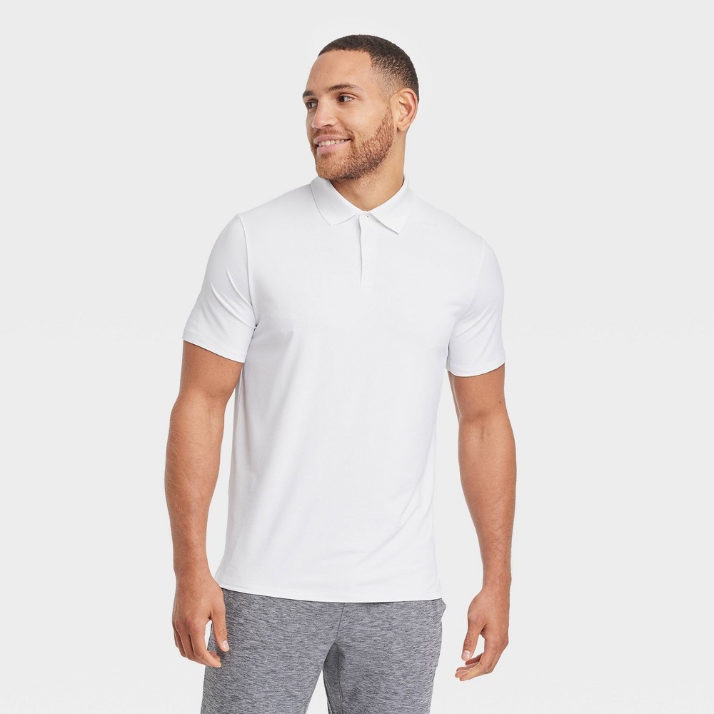 All in Motion Men's Textured Polo Shirt Moisture Wicking Quick Dry White Small