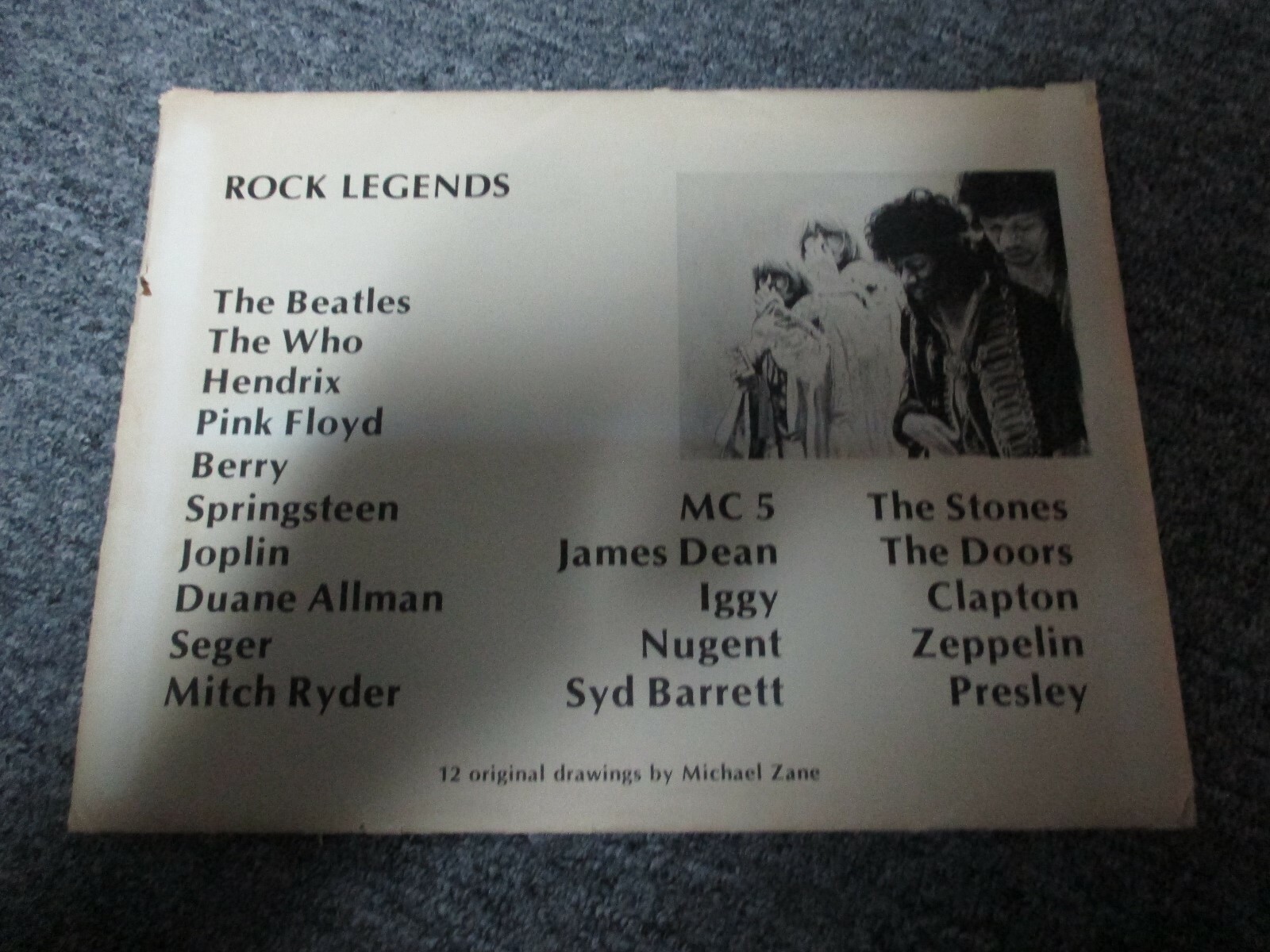 Rock Legends 12 9x12 Original Drawings By Michael Zane / Beatles Who Iggy